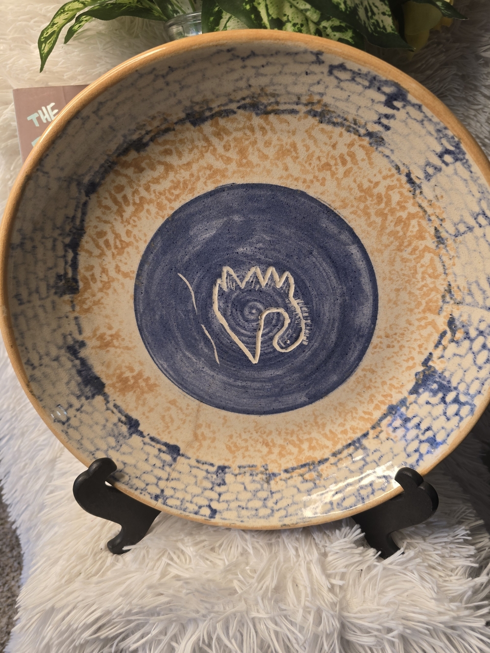 Handcrafted Blue and Tan Decorative Ceramic Bowl